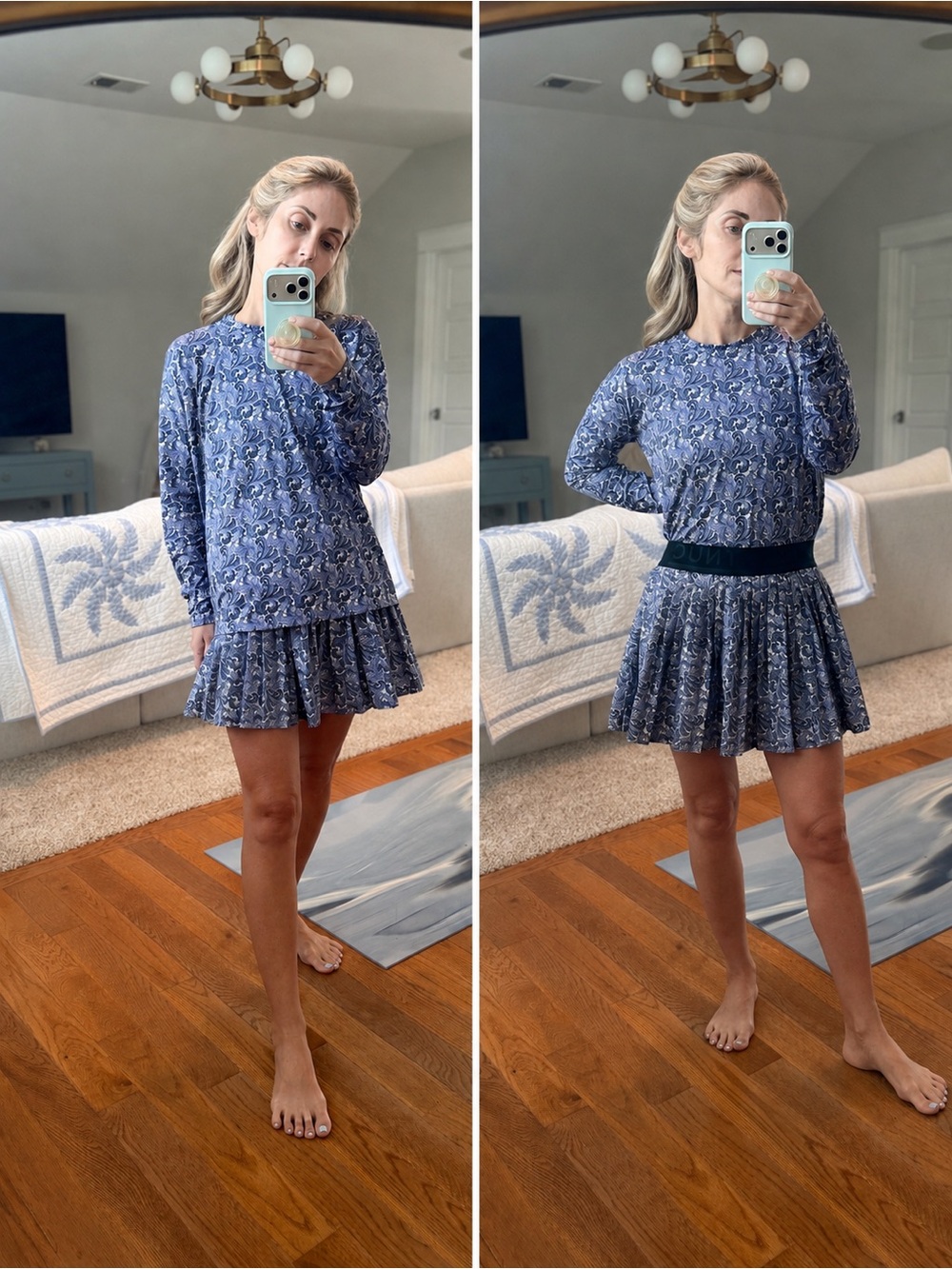 Tuckernuck Purple Paisley Long-Sleeve Top and Pleated Skirt Set